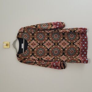 Charlee Shift Dress Small Bohemian Patterned Lined Pullover Multicolor Medallion